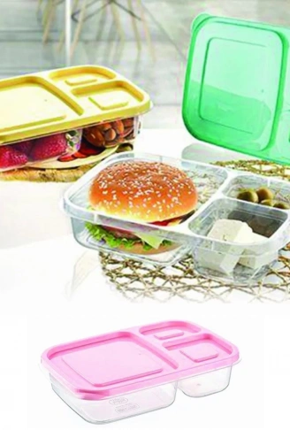 3 Bölmeli Sefer Tası Pratik Kolay Gıda Diyet Saklama Erzak Kabı (4940)