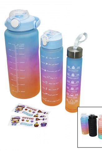 3 BOY YAVRULU PİPETLİ RENKLİ SULUK MATARA (4940)