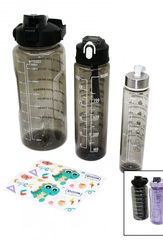 3 BOY YAVRULU ŞEFFAF PİPETLİ RENKLİ SULUK MATARA (4940)