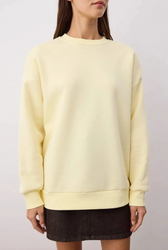 3 iplik şardonlu bisiklet yaka sweatshirt sarı