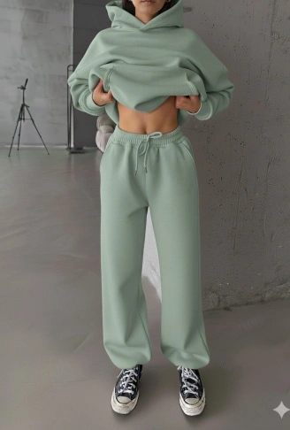 3 iplik şardonlu Lastik paça eşofman mint p510439