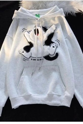 3 iplik şardonlu oversize compact peluş baskılı sweat beyaz