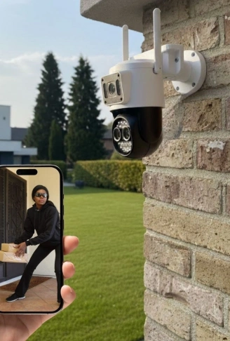 3 Kameralı Kablolu Akıllı Güvenlik Kamerası – 360° PTZ Hareketli, Çift Antenli, WiFi IP, Gece Görüşlü Dış Mekan Kamera (4940)