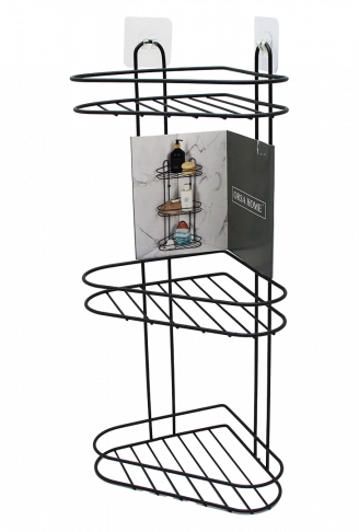 3 KATLI  SİYAH METAL KÖŞE RAFI (4940)