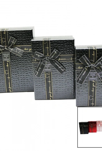 3 LÜ DİKDÖRTGEN DERİ DESENLİ HEDİYE KUTUSU (4940)