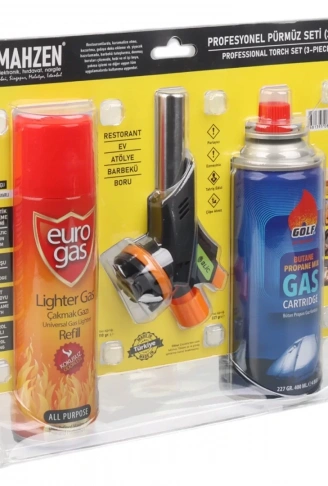 3 Parça Profesyonel Pürmüz Seti Pürmüz Torch Çakmak Başlık- Kamp Gazı 400ml- Çakmak Gazı 270 (4940)