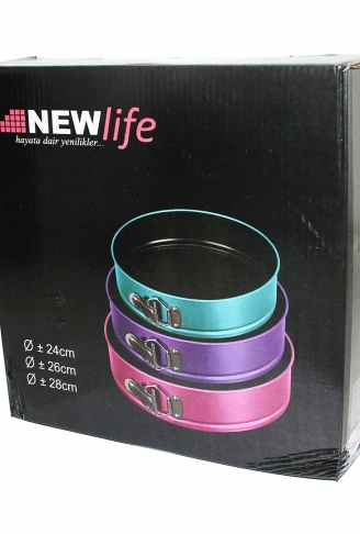 3 PARÇA  YUVARLAK - RENKLİ KELEPÇELİ METAL KEK KALIP 24-26-28CM (4940)