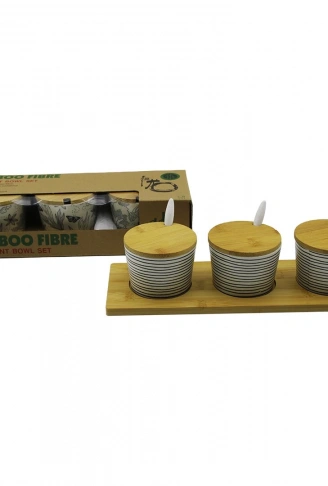 3 PCS BAMBU KAPAK - ALTLIK FİBER - MELAMİN BAHARATLIK TAKIM (4940)