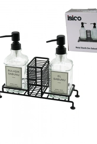 3 PCS METAL STANDLI - CAM SIVI SABUNLUK SETİ SÜNGERLİK (4940)