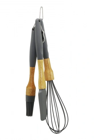 3 PCS SİLİKON ÇIRPICI - FIRÇA - SPATULA SETİ AHŞAP BAMBU SAP - SİLİKON KILIFLI (4940)