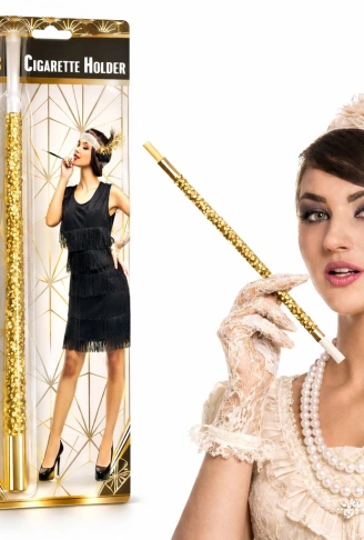 30 cm Altın Gold Payetli Sigara Tutacağı – 1920’ler Gatsby Parti Aksesuarı (4940)