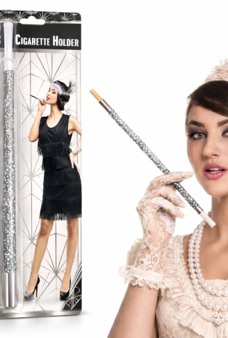 30 cm Gümüş Payetli Sigara Tutacağı – 1920’ler Gatsby Parti Aksesuarı (4940)