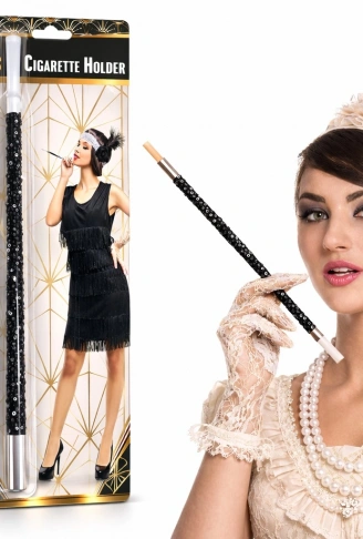 30 cm Siyah Payetli Sigara Tutacağı – 1920’ler Gatsby Parti Aksesuarı (4940)