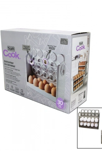 30 HAZNELİ BUZDOLABI YUMURTA ORGANİZERİ YAYLI KATLANIR RAF - ZAMAN KAYIT FONKSİYONU - RENK BEYAZ (4940)