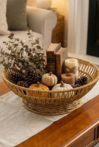 31 cm Plastik Rattan Servis Çanağı – Doğal Hasır Görünümlü Dekoratif Meyve, Ekmek ve Sunum Kasesi (4940)