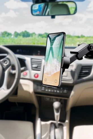 360 Derece Dönen Torpido Üstü Uzunluk Ayarlamalı Vantuzlu Teleskopik Araç Telefon Tutucu (4940)