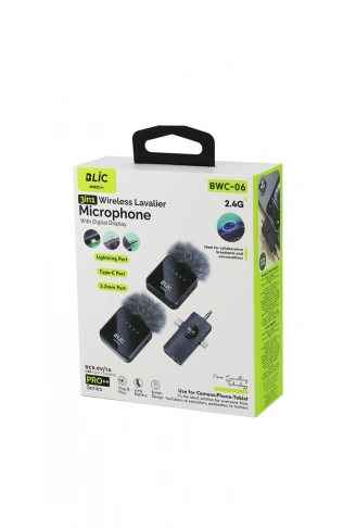 3İN1 KABLOSUZ İKİLİ YAKA MİKROFON TÜYLÜ DİJİTAL EKRAN LİGHTNİNG - TYPE-C - 3.5MM GİRİŞ 5.0V / 1A BWM-06 (4940)