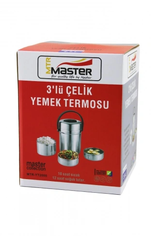 3LÜ ÇELİK YEMEK TERMOSU SEFER TASI 2LT 10 SAAT SICAK - 12 SAAT SOĞUK TUTAR (4940)