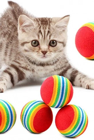 3lü Gökkuşağı Sünger Kedi Köpek Çiğneme Oyun Topu 4,2 cm (4940)