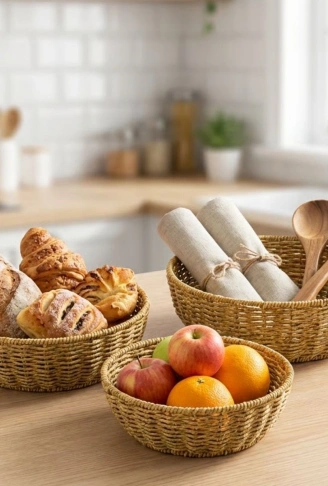 3’lü Plastik Rattan Çanak Seti – Hasır Görünümlü İç İçe Geçebilen Sunum ve Düzenleme Kaseleri, Mutfak &amp; Masaüstü Çok Amaçlı Organizer (4940)