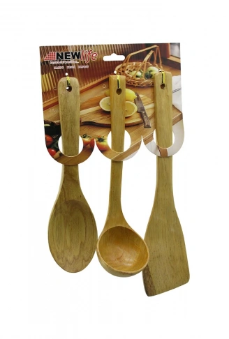 3PCS AHŞAP BAMBU  MUTFAK SERVİS SETİ  KAŞIK=27CM - KEPÇE=27CM - SPATULA=32CM (4940)