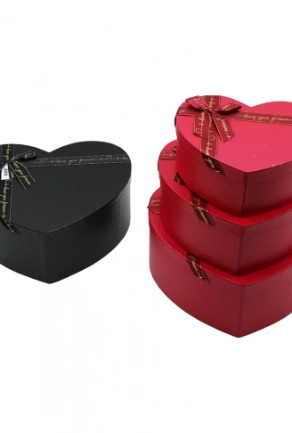 3PCS KALP MAT MİX RENKLİ - KABARTMA DESEN KARTON HEDİYE KUTUSU KURDELALI 31X28-27X24-23X20CM (4940)