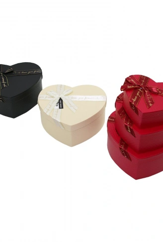 3PCS KALP MAT MİX RENKLİ KARTON HEDİYE KUTUSU KURDELALI 22X20-19X17-16X14CM (4940)