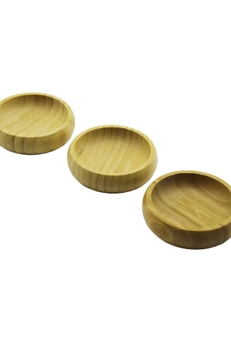 3PCS  MİNİ YUVARLAK  AHŞAP BAMBU ÇEREZLİK - LOKUMLUK  FİLELİ AMBALAJ  9CM (4940)