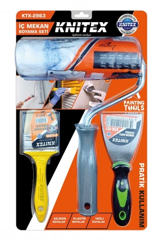 3PCS  NALBUR - BOYACI SET  SPATULA - KESTİRME FIRÇA - BOYA RULO 20CM (4940)