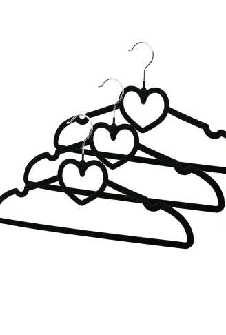 3PCS SİYAH KADİFE KAPLI - KALPLİ PLASTİK ASKI METAL UÇLU (4940)