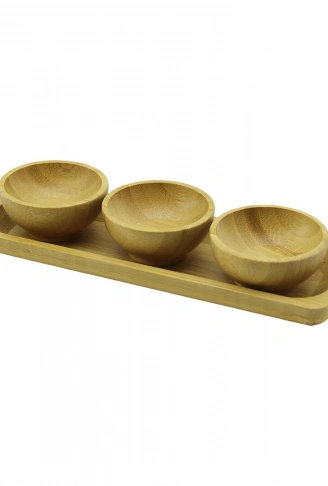 3PCS - SUNUM TEPSİLİ   MİNİ - ÇAP: 6CM  AHŞAP BAMBU LOKUMLUK - ÇEREZLİK KASE (4940)
