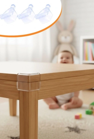 4 Adet Kendiliğinden 3M Yapışkanlı Yumuşak ve Esnek Yapıda Sehpa,Masa,Dolap Köşe Koruyucu Aparat (4940)