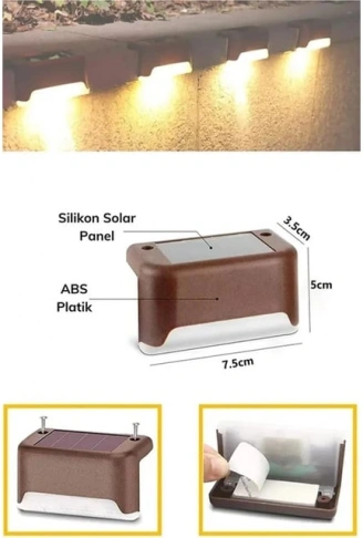 4 ADET SOLAR MERDİVEN LED - KAHVERENGİ KASA (4940)
