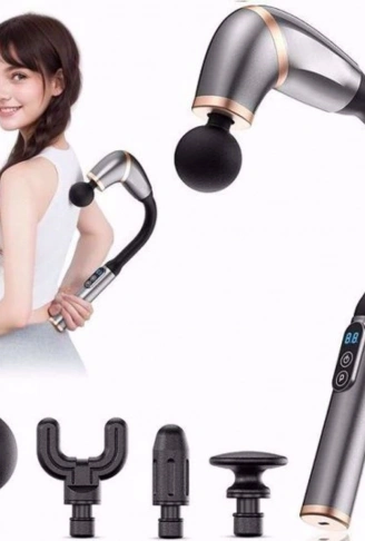 4 Farklı Başlıklı Uzun Saplı Derin Doku Masaj Tabancası, Boyun, Omuz ve Sırt için Ergonomik Saplı Çoklu Masaj Modlu Taşınabilir Masaj Aleti (4940)