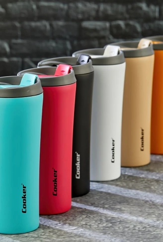 400ML TERMOS BARDAK RENKLİ PASLANMAZ ÇELİK - KAYDIRMAZ TPR TABAN - SIZDIRMAZ KAPAK (4940)