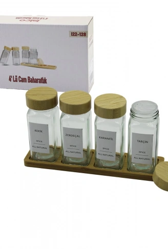 4PCS BAMBU KAPAKLI CAM TUZLUK - BİBERLİK - BAHARATLIK 120ML (4940)