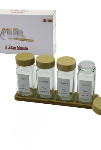 4PCS BAMBU KAPAKLI CAM TUZLUK - BİBERLİK - BAHARATLIK 120ML (4940)