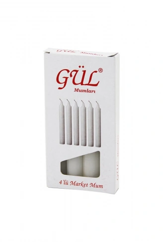 4PCS - İNCE   ÇAP=1.6CM - UZUNLUK=12CM   BEYAZ KLASİK  MARKET MUM (4940)