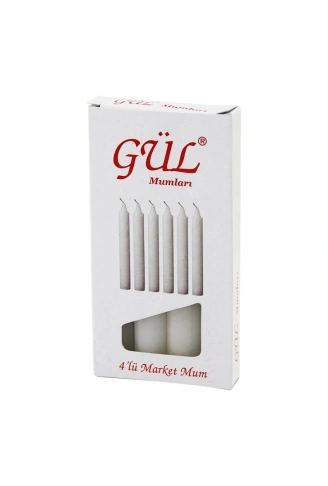 4PCS - İNCE   ÇAP=1.6CM - UZUNLUK=12CM   BEYAZ KLASİK  MARKET MUM (4940)