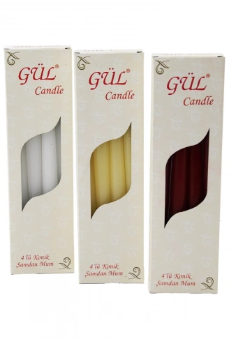 4PCS KONİK ŞAMDAN - DÜZ MUM BEYAZ - RENKLİ 2X25CM (4940)