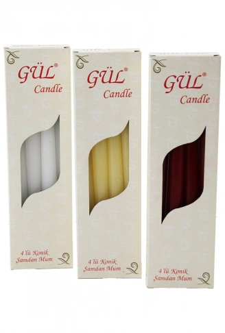 4PCS KONİK ŞAMDAN - DÜZ MUM BEYAZ - RENKLİ 2X25CM (4940)