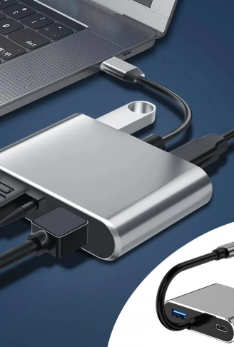 4’ü 1 Arada Type-C to Hub Dönüştürücü Adaptör – 4K Ultra HD HDMI &amp; VGA Görüntü Aktarımı, PD Hızlı Şarj Destekli, USB Çoklayıcı (4940)