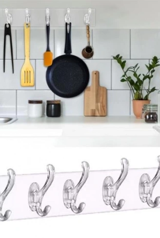 5'li Güçlü Yapışkanlı Şeffaf Duvar Askısı Banyo Mutfak Düzenleyici Pratik Askılık (4940)