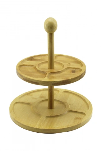 5 BÖLMELİ - YUVARLAK - 2 KATLI  AHŞAP BAMBU SUNUMLUK  ÇAP: 19.5CM -- 24.5CM (4940)