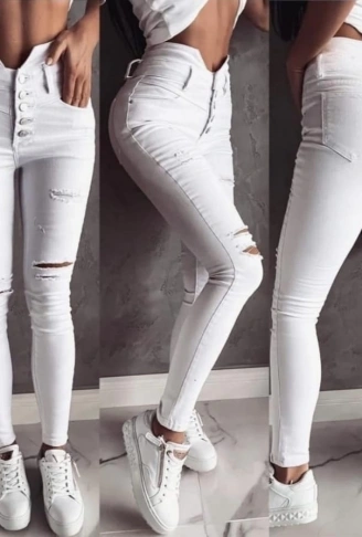 5 Düğmeli V Detay Bel Yırtık Kot