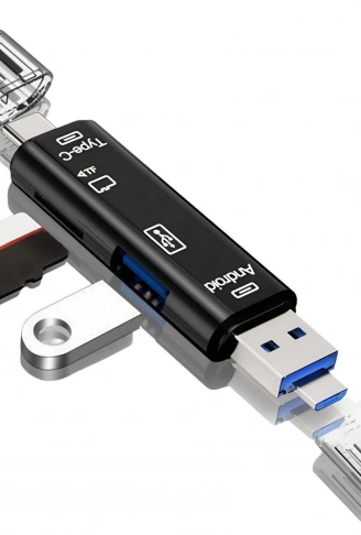 5 in 1 Çok Fonksiyonlu USB 2.0 Micro Sd Kart Okuyucu - Usb/micro Usb/type-C Çıkışlı, Otg Çevirici (4940)