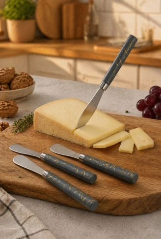 5 PARÇA  UZUN KAHVALTI BIÇAK - GRİ MERMER DESEN SAPLI 16.5 cm (4940)