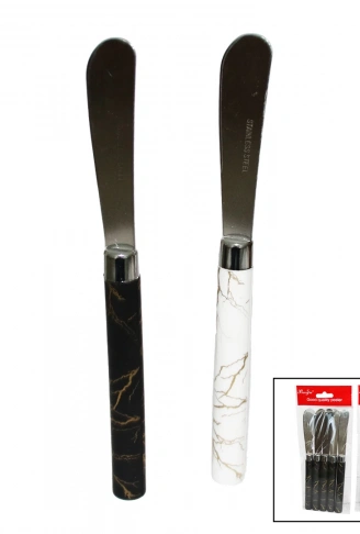 5 PARÇA  UZUN KAHVALTI BIÇAK - MERMER DESEN SAPLI 16.5 cm (4940)