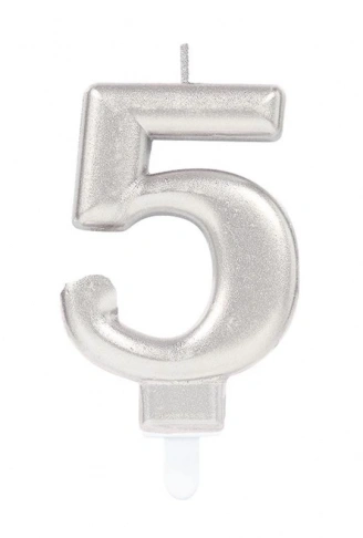 5 Rakam Mum Gümüş Renk (4940)