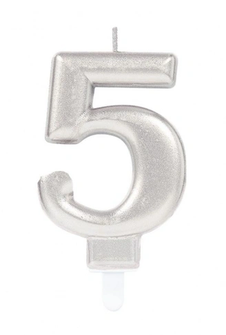 5 Rakam Mum Gümüş Renk (4940)